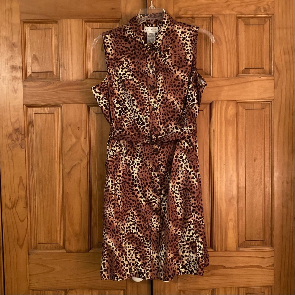 NWOT White Stag Vintage 90s Dress Leopard Print Midi Black Tan Brown Size 16